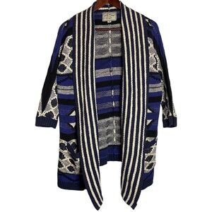Lucky Brand Aztec Tribal Open Front Cardigan Pockets Oversized Drop Shoulders M